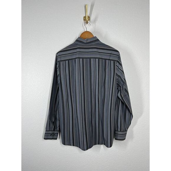 Calvin Klein Striped Button Down Shirt Medium M Long Sleeves Gray Blue - Picture 4 of 4
